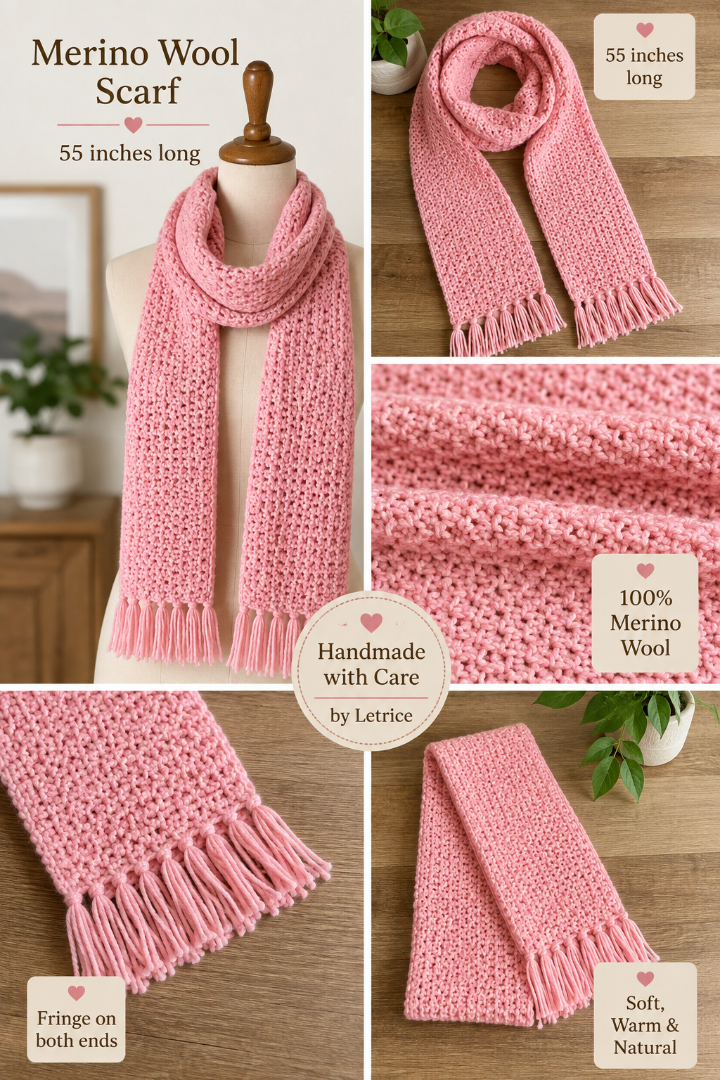Pink merino scarf