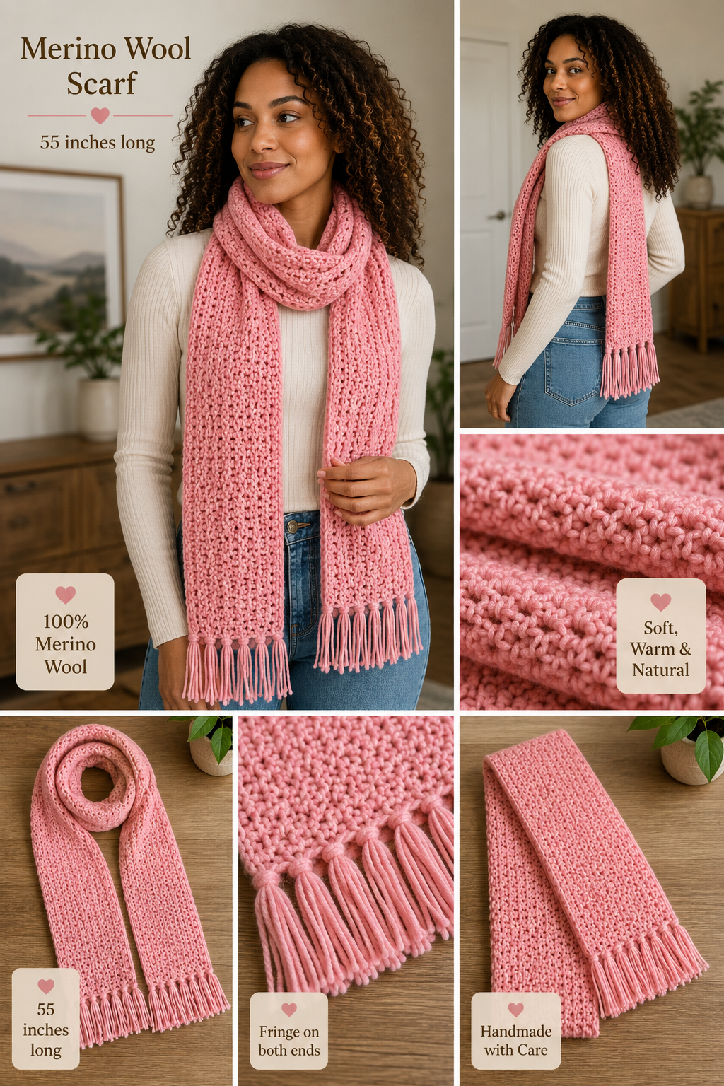 Pink merino scarf