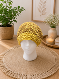 Golden yellow cotton crochet beanie